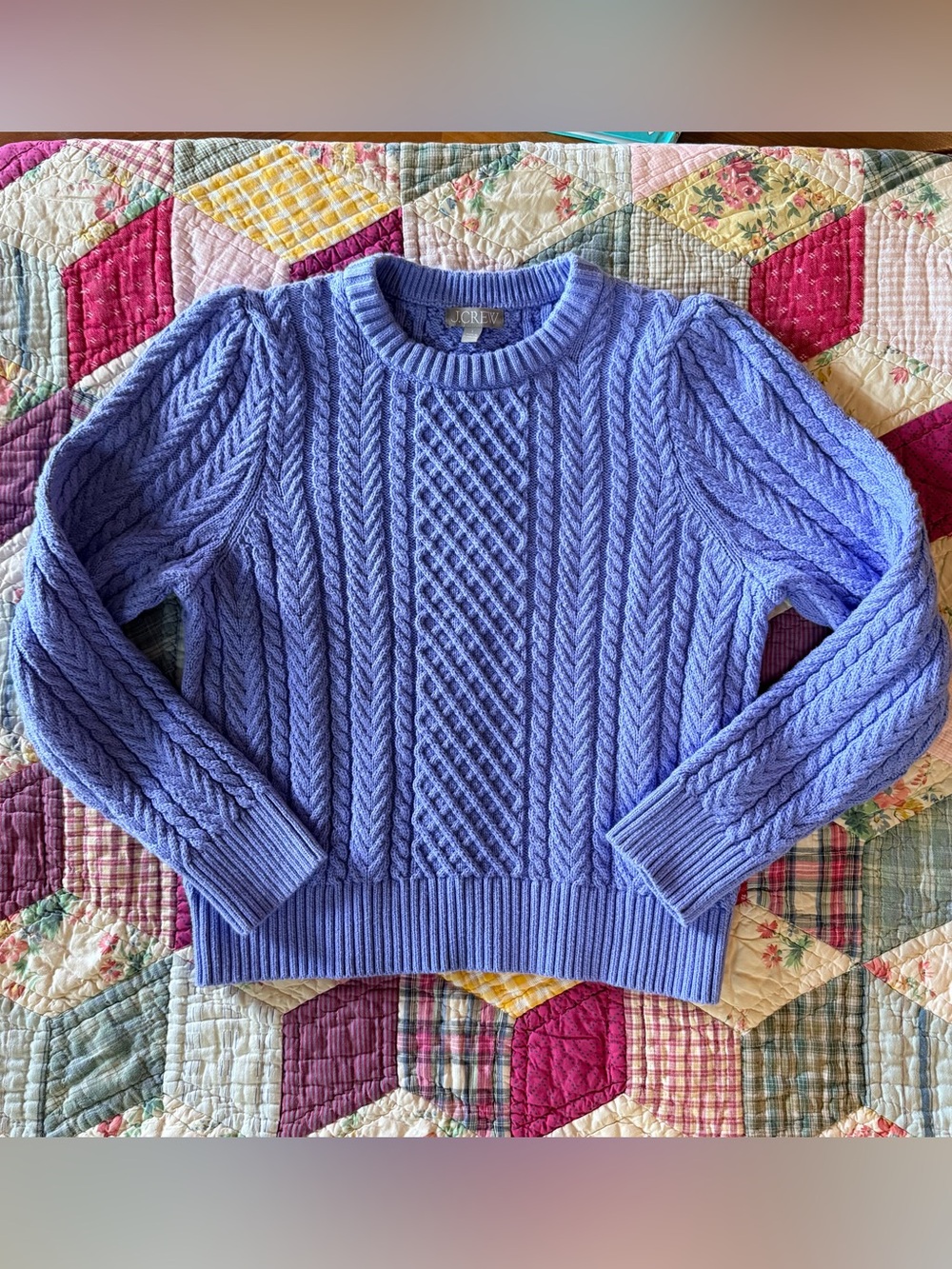 J.Crew Cable-Knit Crewneck Sweater — Periwinkle Blue, Size L